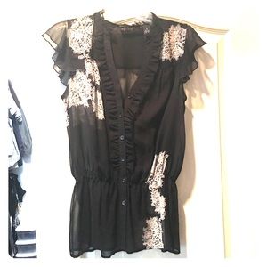 INC sheer blouse with peplum and flutter sleeves